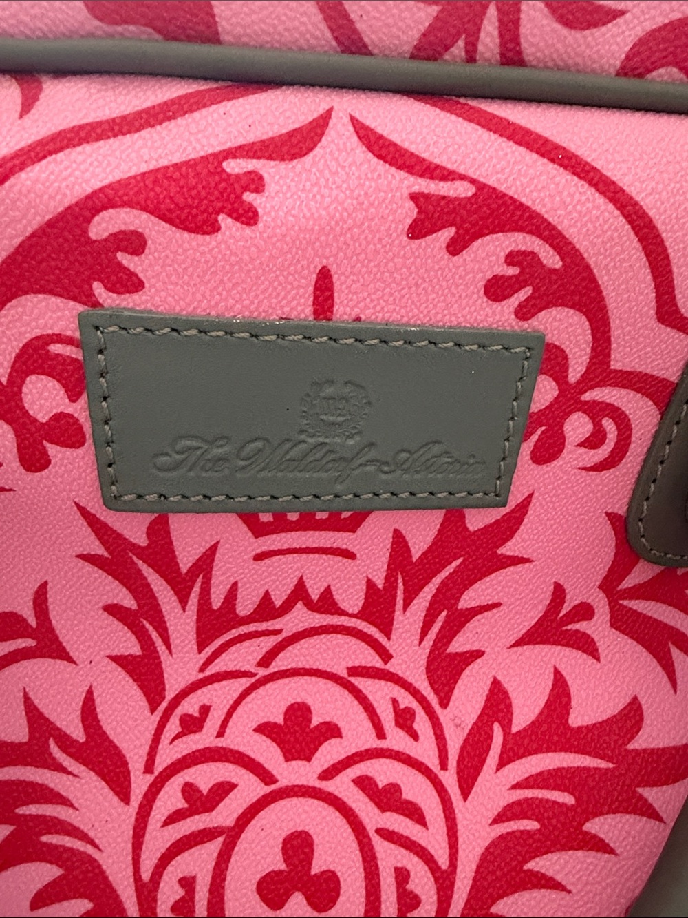 Pink Floral-Pattern Tote with Red Accents